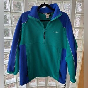 Vintage L.L.Bean Fleece Pullover USA Made Colorblock Teal Blue 1/4 Zip